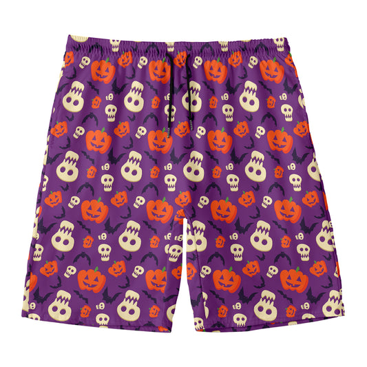 Funny Halloween Pumpkin Pattern Print Men's Swim Trunks