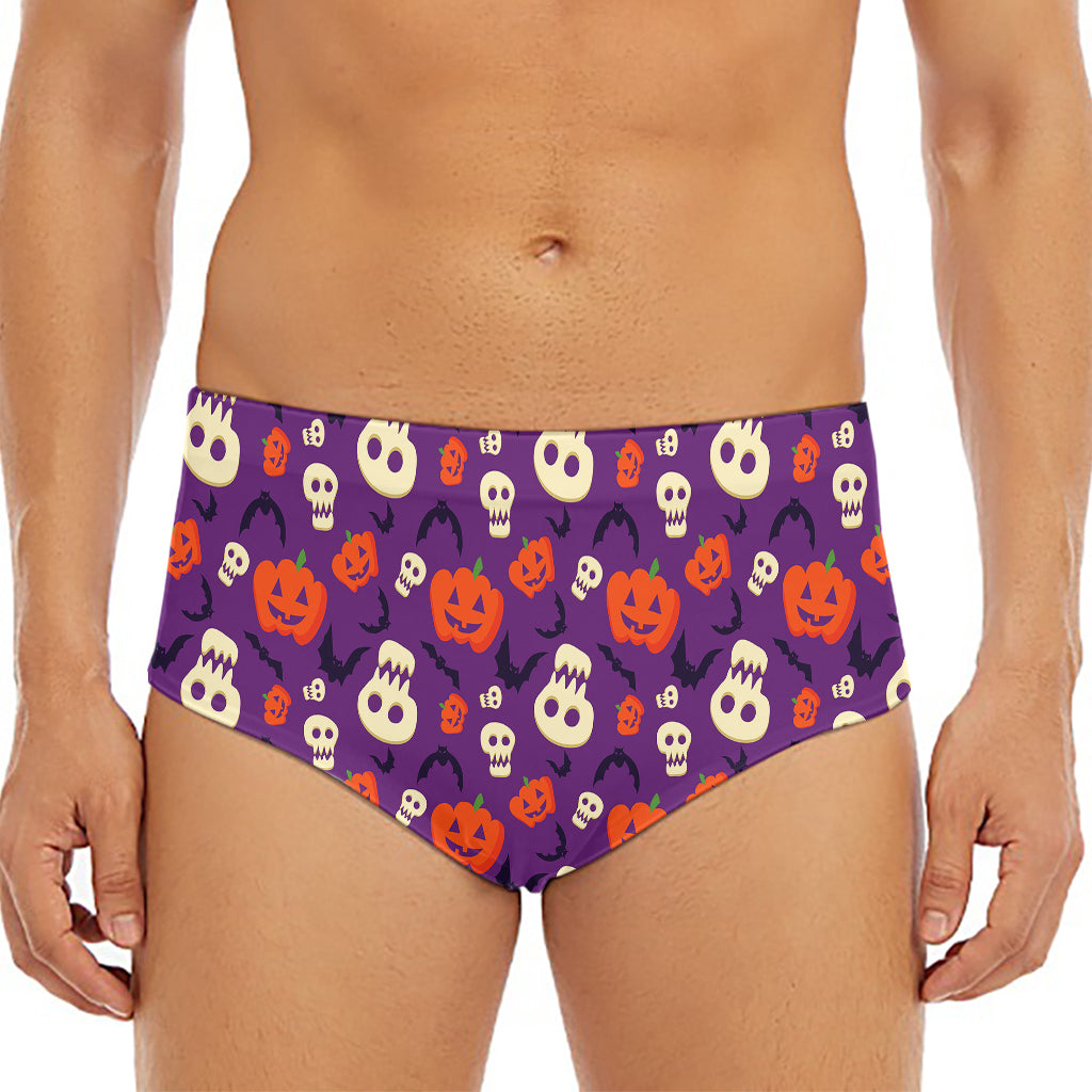 Funny Halloween Pumpkin Pattern Print Men's Triangle Swim Briefs