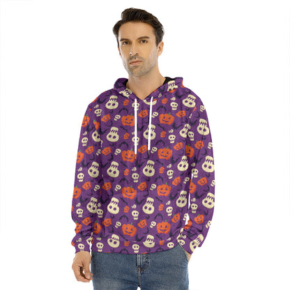 Funny Halloween Pumpkin Pattern Print Men's Velvet Pullover Hoodie