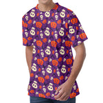 Funny Halloween Pumpkin Pattern Print Men's Velvet T-Shirt