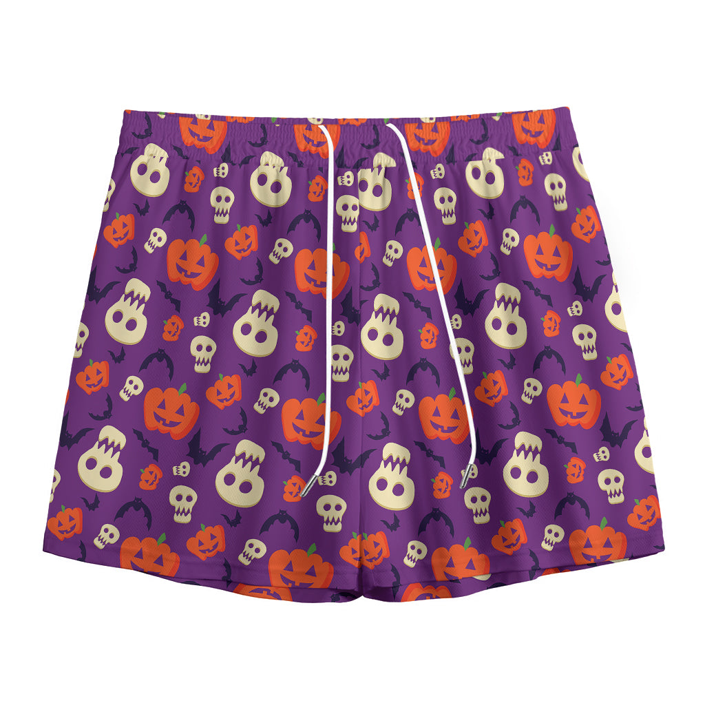 Funny Halloween Pumpkin Pattern Print Mesh Shorts