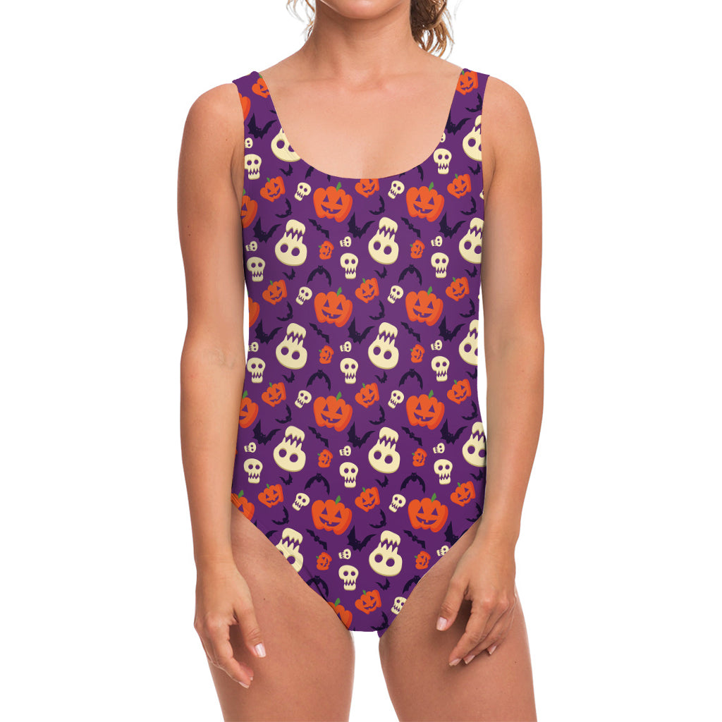 Funny Halloween Pumpkin Pattern Print One Piece Swimsuit