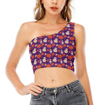 Funny Halloween Pumpkin Pattern Print One Shoulder Crop Top