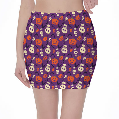 Funny Halloween Pumpkin Pattern Print Pencil Mini Skirt