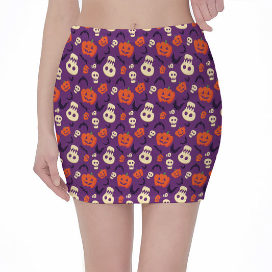 Funny Halloween Pumpkin Pattern Print Pencil Mini Skirt