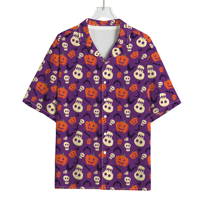 Funny Halloween Pumpkin Pattern Print Rayon Hawaiian Shirt