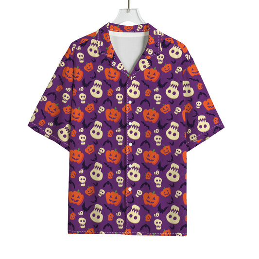Funny Halloween Pumpkin Pattern Print Rayon Hawaiian Shirt