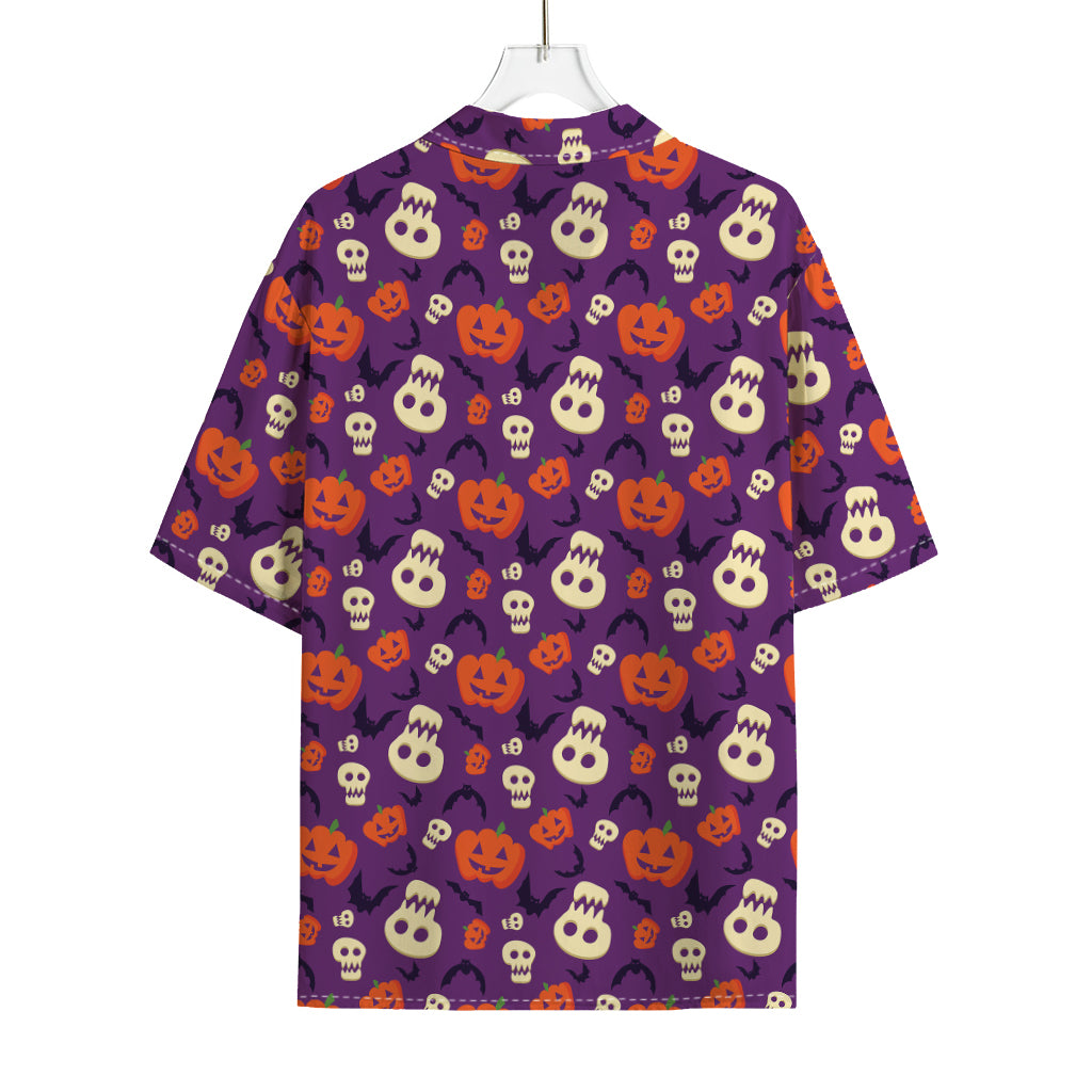 Funny Halloween Pumpkin Pattern Print Rayon Hawaiian Shirt