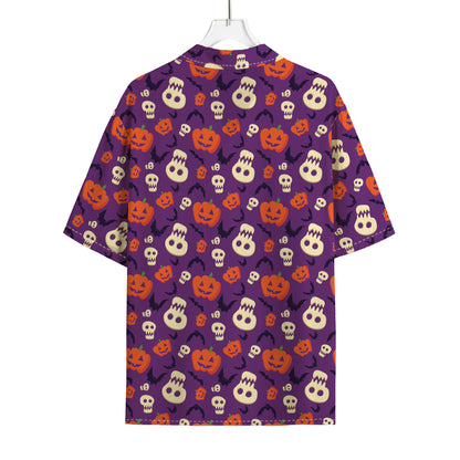 Funny Halloween Pumpkin Pattern Print Rayon Hawaiian Shirt