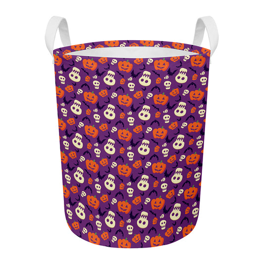 Funny Halloween Pumpkin Pattern Print Round Laundry Basket