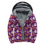 Funny Halloween Pumpkin Pattern Print Sherpa Lined Zip Up Hoodie