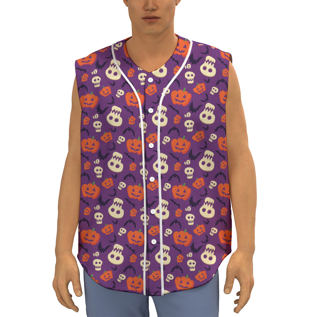 Funny Halloween Pumpkin Pattern Print Sleeveless Baseball Jersey