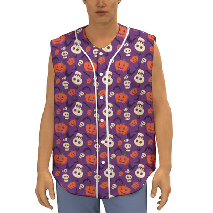 Funny Halloween Pumpkin Pattern Print Sleeveless Baseball Jersey