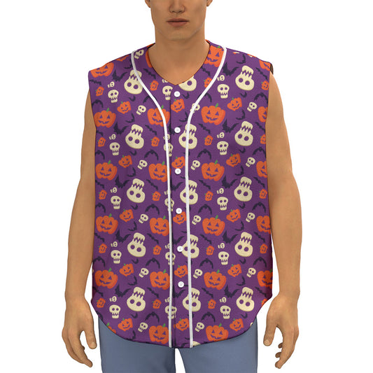 Funny Halloween Pumpkin Pattern Print Sleeveless Baseball Jersey