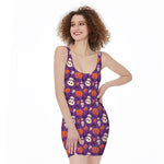 Funny Halloween Pumpkin Pattern Print Sleeveless Bodycon Dress