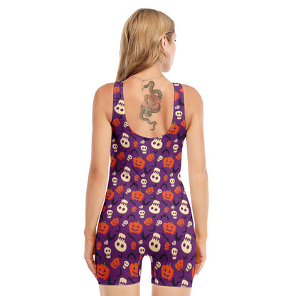 Funny Halloween Pumpkin Pattern Print Sleeveless One Piece Swimsuit