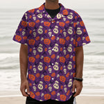 Funny Halloween Pumpkin Pattern Print Textured Short Sleeve Shirt