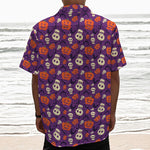 Funny Halloween Pumpkin Pattern Print Textured Short Sleeve Shirt