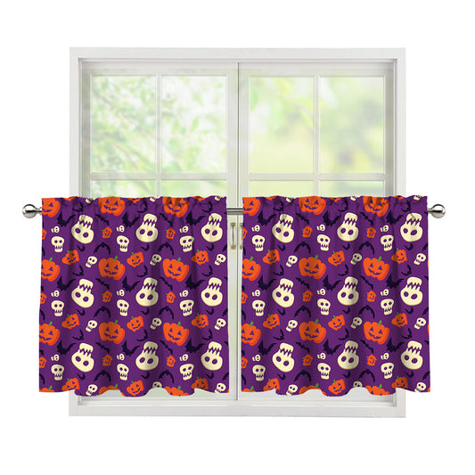 Funny Halloween Pumpkin Pattern Print Tier Curtains
