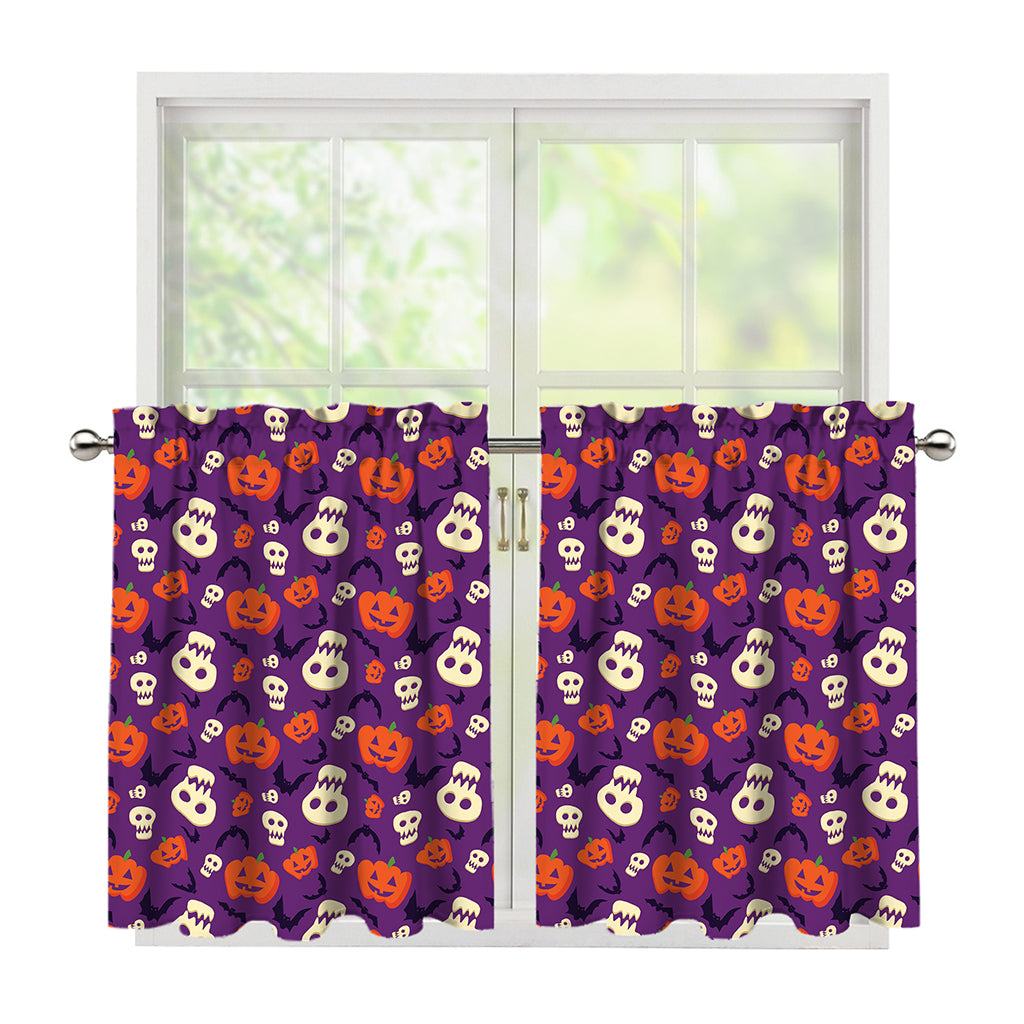 Funny Halloween Pumpkin Pattern Print Tier Curtains