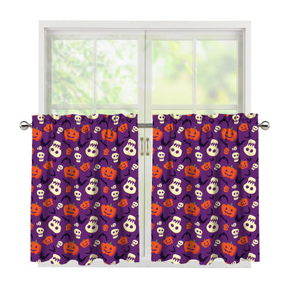 Funny Halloween Pumpkin Pattern Print Tier Curtains