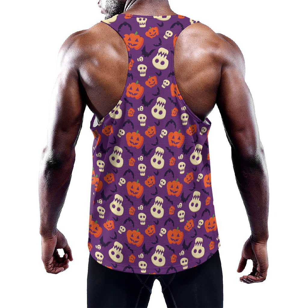 Funny Halloween Pumpkin Pattern Print Training Tank Top