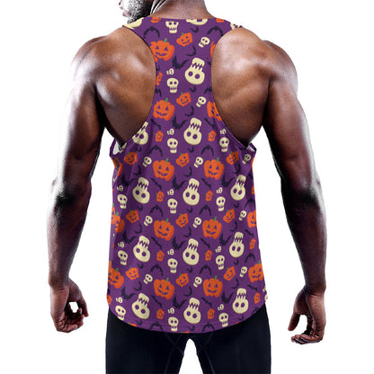 Funny Halloween Pumpkin Pattern Print Training Tank Top