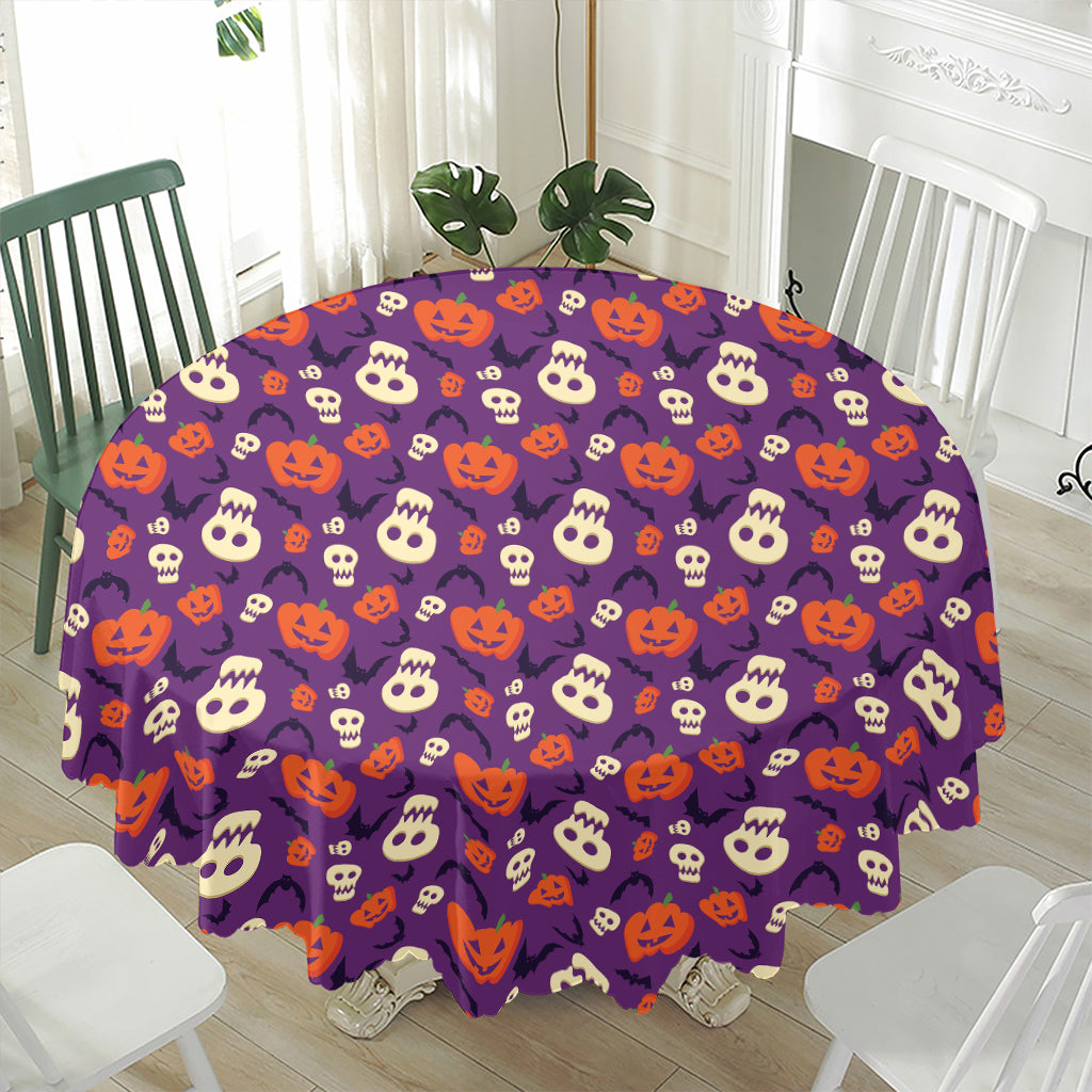 Funny Halloween Pumpkin Pattern Print Waterproof Round Tablecloth
