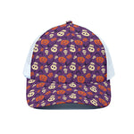 Funny Halloween Pumpkin Pattern Print White Mesh Trucker Cap
