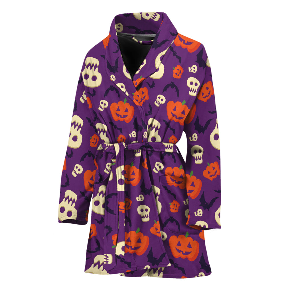 Funny Halloween Pumpkin Pattern Print Women's Bathrobe