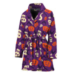 Funny Halloween Pumpkin Pattern Print Women's Bathrobe