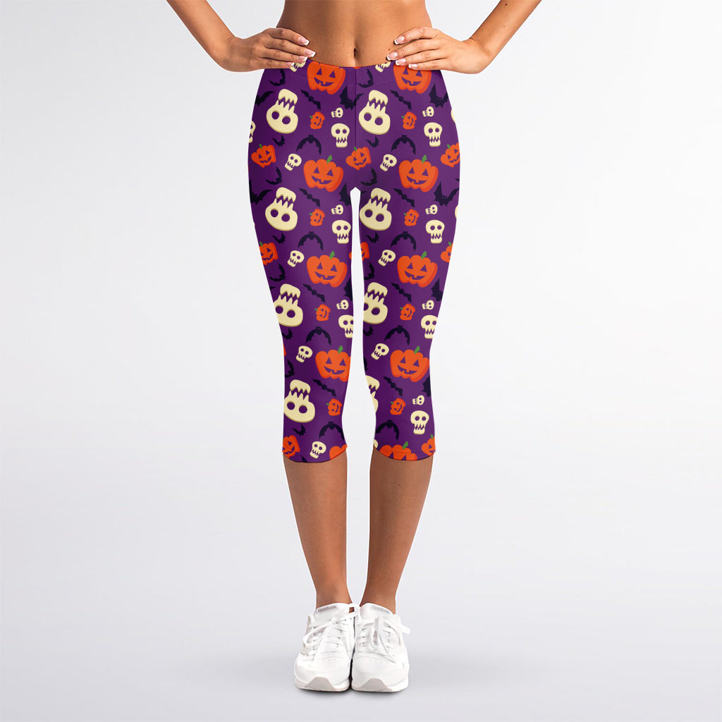 Funny Halloween Pumpkin Pattern Print Women's Capri Leggings