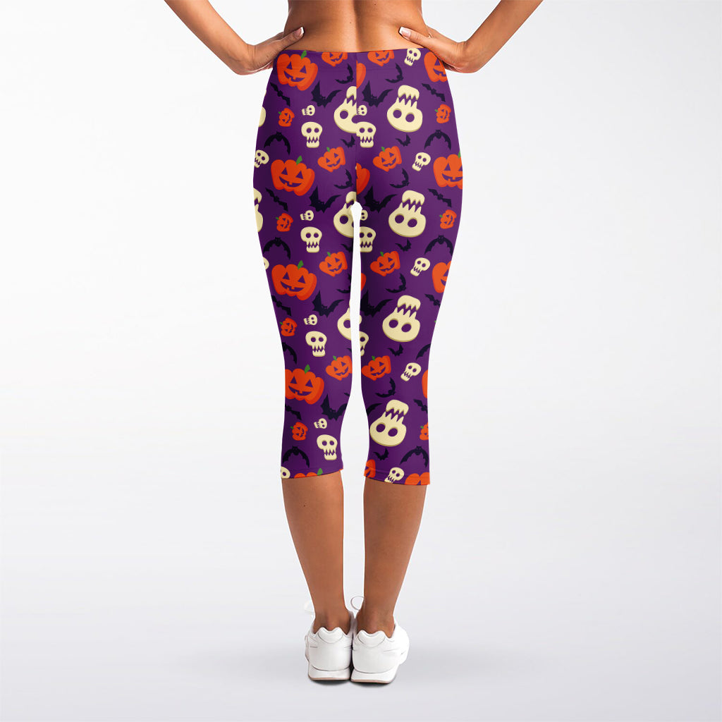 Funny Halloween Pumpkin Pattern Print Women's Capri Leggings