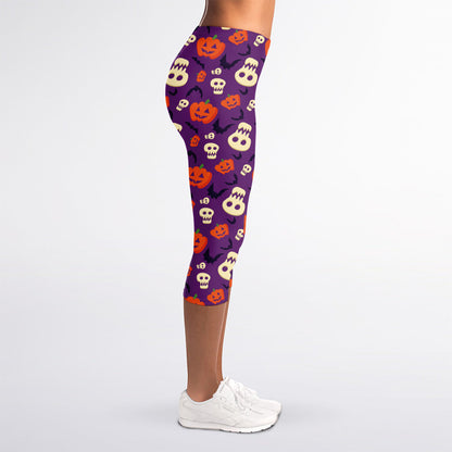 Funny Halloween Pumpkin Pattern Print Women's Capri Leggings