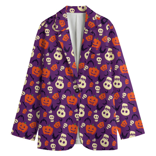 Funny Halloween Pumpkin Pattern Print Women's Cotton Blazer