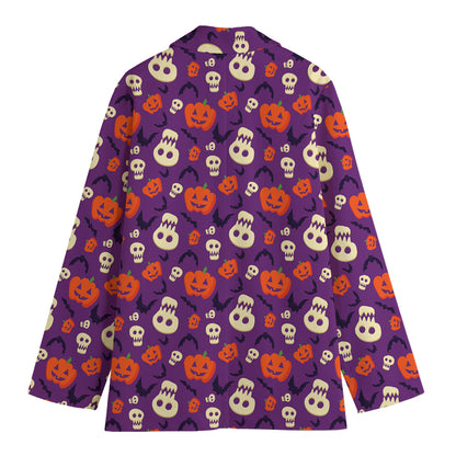 Funny Halloween Pumpkin Pattern Print Women's Cotton Blazer