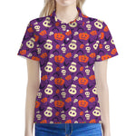 Funny Halloween Pumpkin Pattern Print Women's Polo Shirt