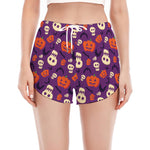 Funny Halloween Pumpkin Pattern Print Women's Split Running Shorts