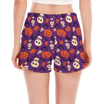 Funny Halloween Pumpkin Pattern Print Women's Split Running Shorts