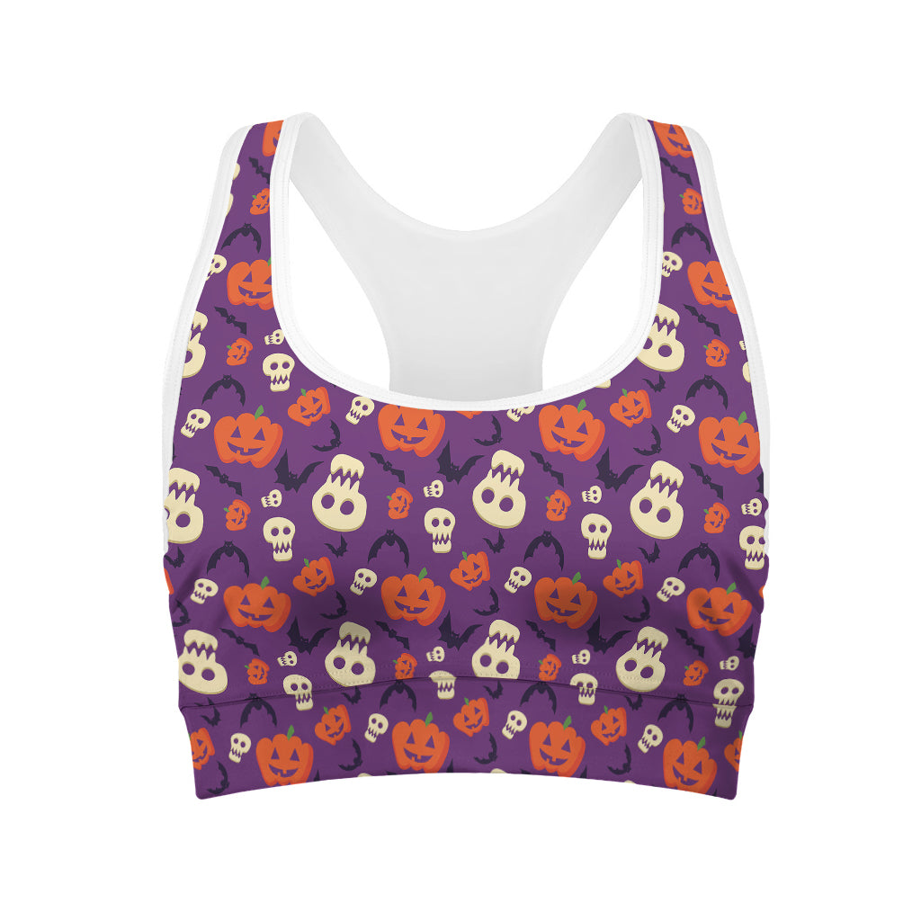 Funny Halloween Pumpkin Pattern Print Women's Sports Bra
