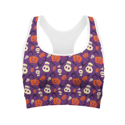 Funny Halloween Pumpkin Pattern Print Women's Sports Bra
