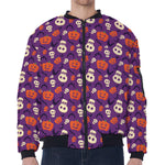 Funny Halloween Pumpkin Pattern Print Zip Sleeve Bomber Jacket