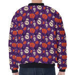 Funny Halloween Pumpkin Pattern Print Zip Sleeve Bomber Jacket