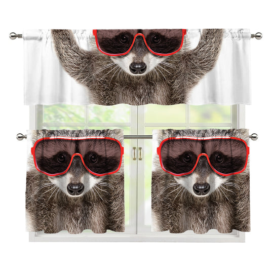 Funny Raccoon Print 3 Piece Kitchen Curtains