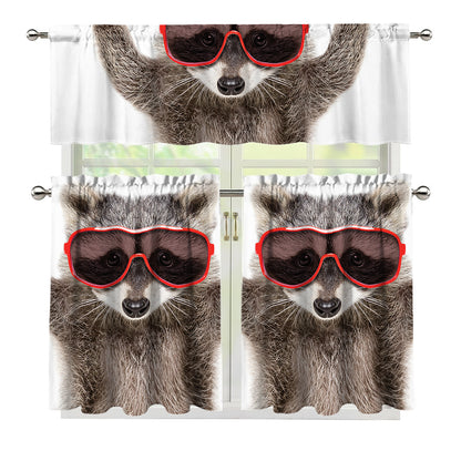 Funny Raccoon Print 3 Piece Kitchen Curtains