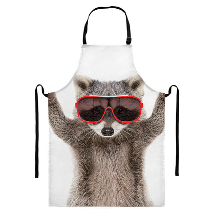 Funny Raccoon Print Bib Apron With Pocket