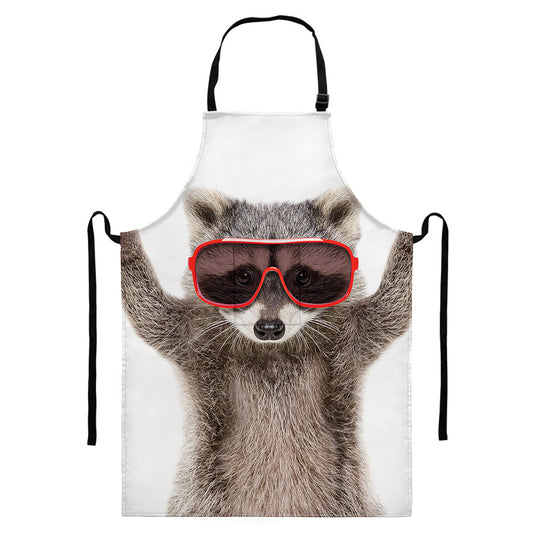 Funny Raccoon Print Bib Apron With Pocket