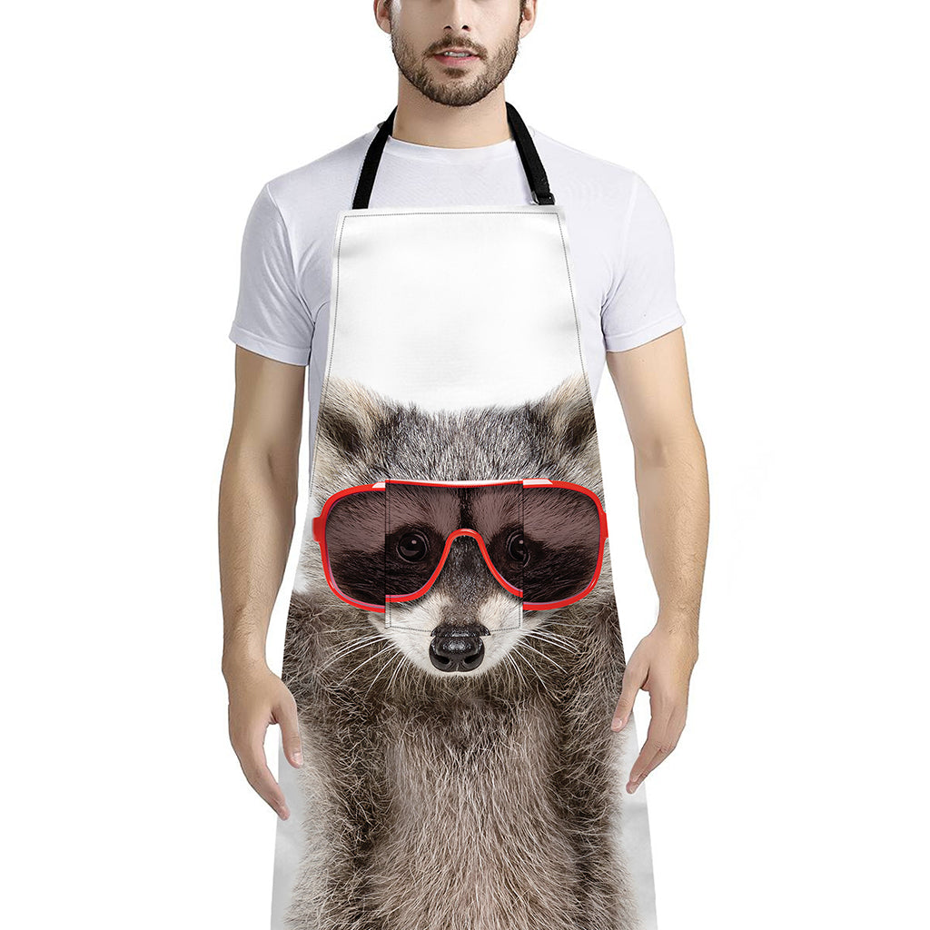 Funny Raccoon Print Bib Apron With Pocket