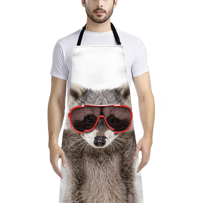 Funny Raccoon Print Bib Apron With Pocket