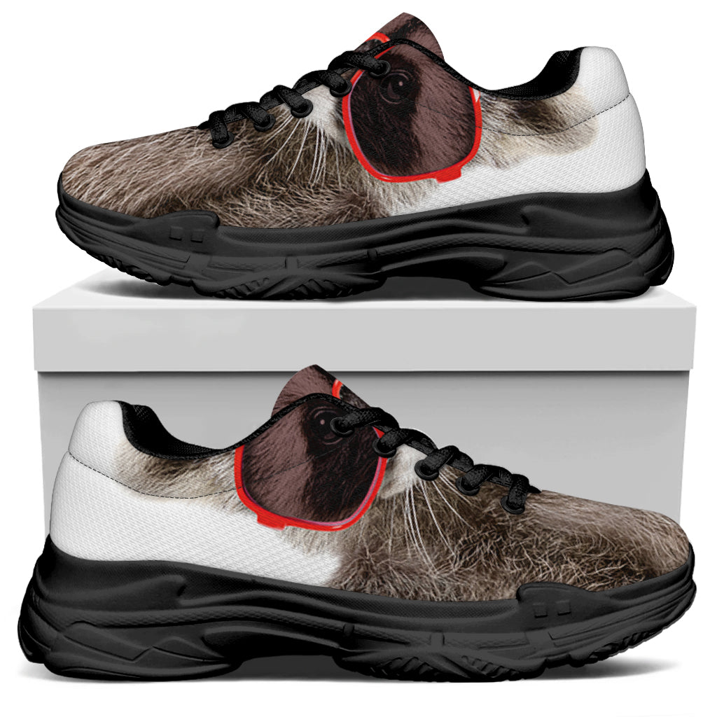 Funny Raccoon Print Black Chunky Shoes